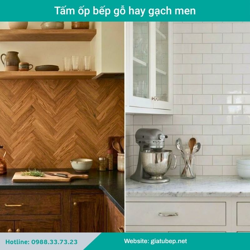Tấm ốp bếp gỗ hay gạch men