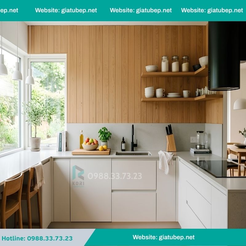 Tấm ốp tường bếp gỗ thẳng