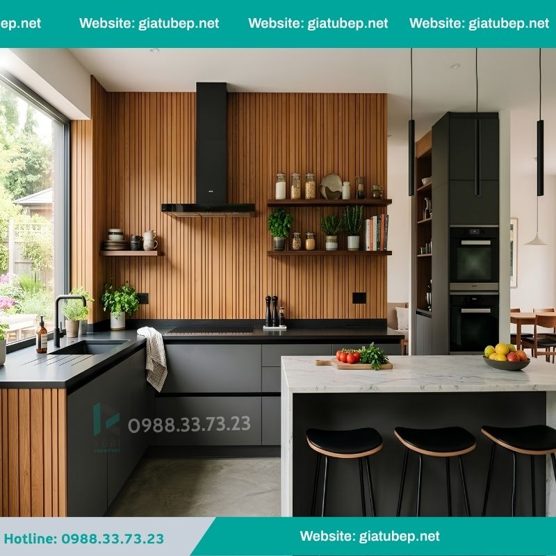Tấm ốp tường bếp lam sóng